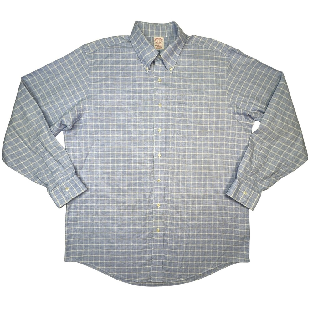 Brooks‎ Brothers Madison Fit Gingham Check Dress Shirt Mens 17 37 Blue White XXL